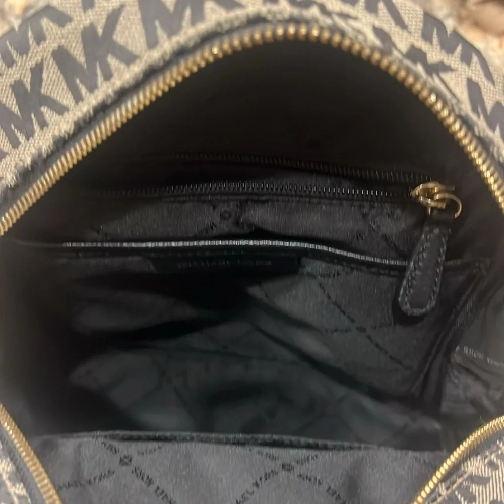Michael Kors Monogram Canvas & Leather Black & Beige Abbey Backpack